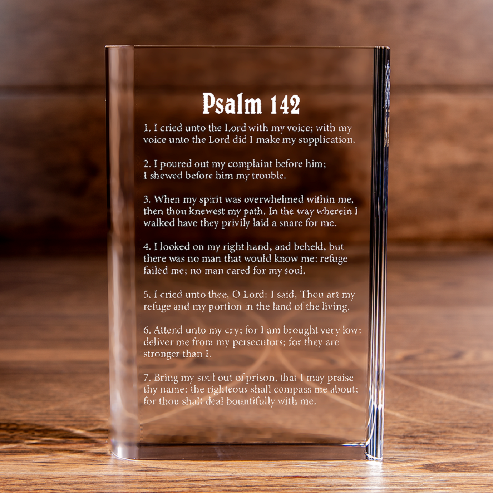 Psalm 142 Laser Engraved Crystal Book - Elegant Religious Gift for Devoted Believers Christian Gift-Express Your Love Gifts