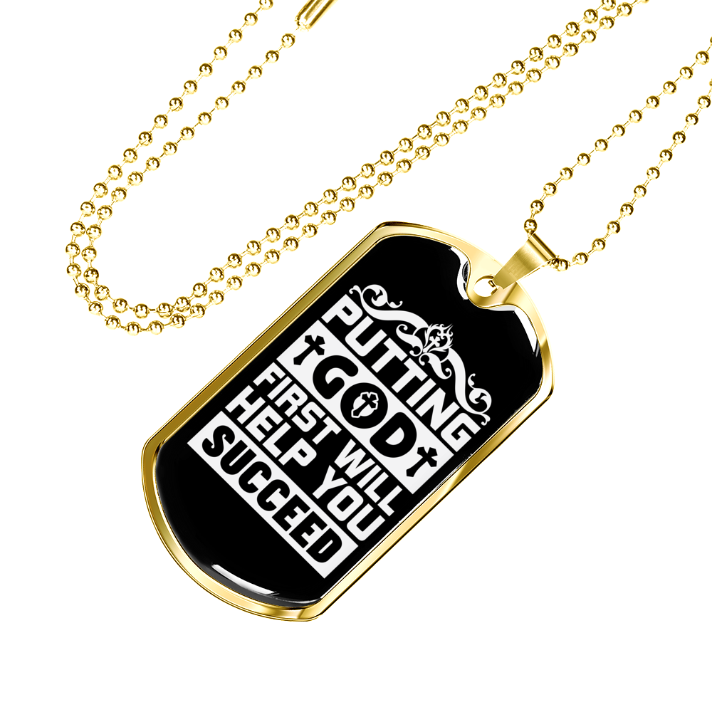 Putting God First White Christian Necklace Stainless Steel or 18k Gold Dog Tag 24" Chain-Express Your Love Gifts