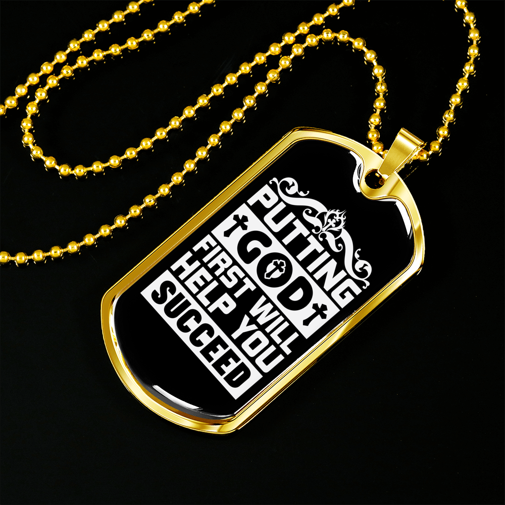 Putting God First White Christian Necklace Stainless Steel or 18k Gold Dog Tag 24" Chain-Express Your Love Gifts