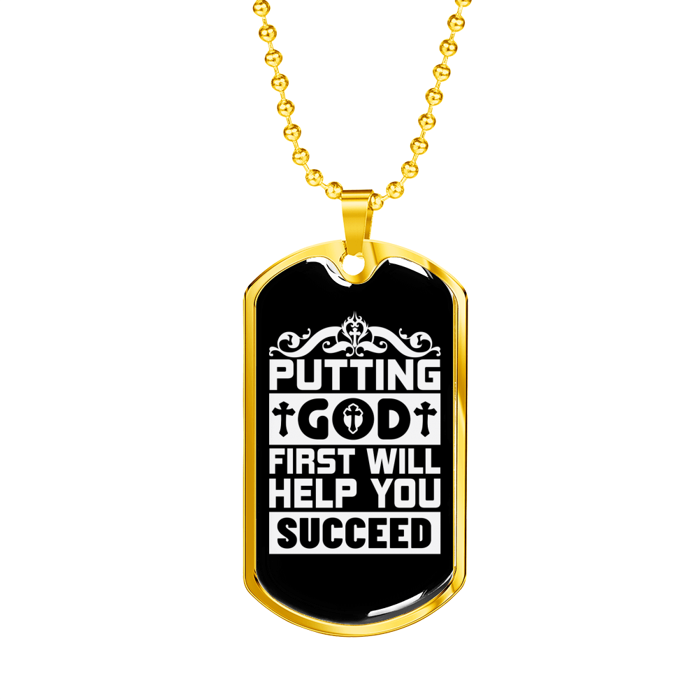 Putting God First White Christian Necklace Stainless Steel or 18k Gold Dog Tag 24" Chain-Express Your Love Gifts
