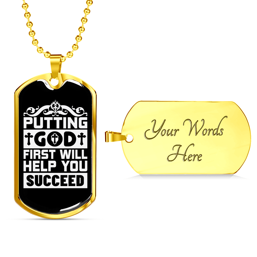 Putting God First White Christian Necklace Stainless Steel or 18k Gold Dog Tag 24" Chain-Express Your Love Gifts