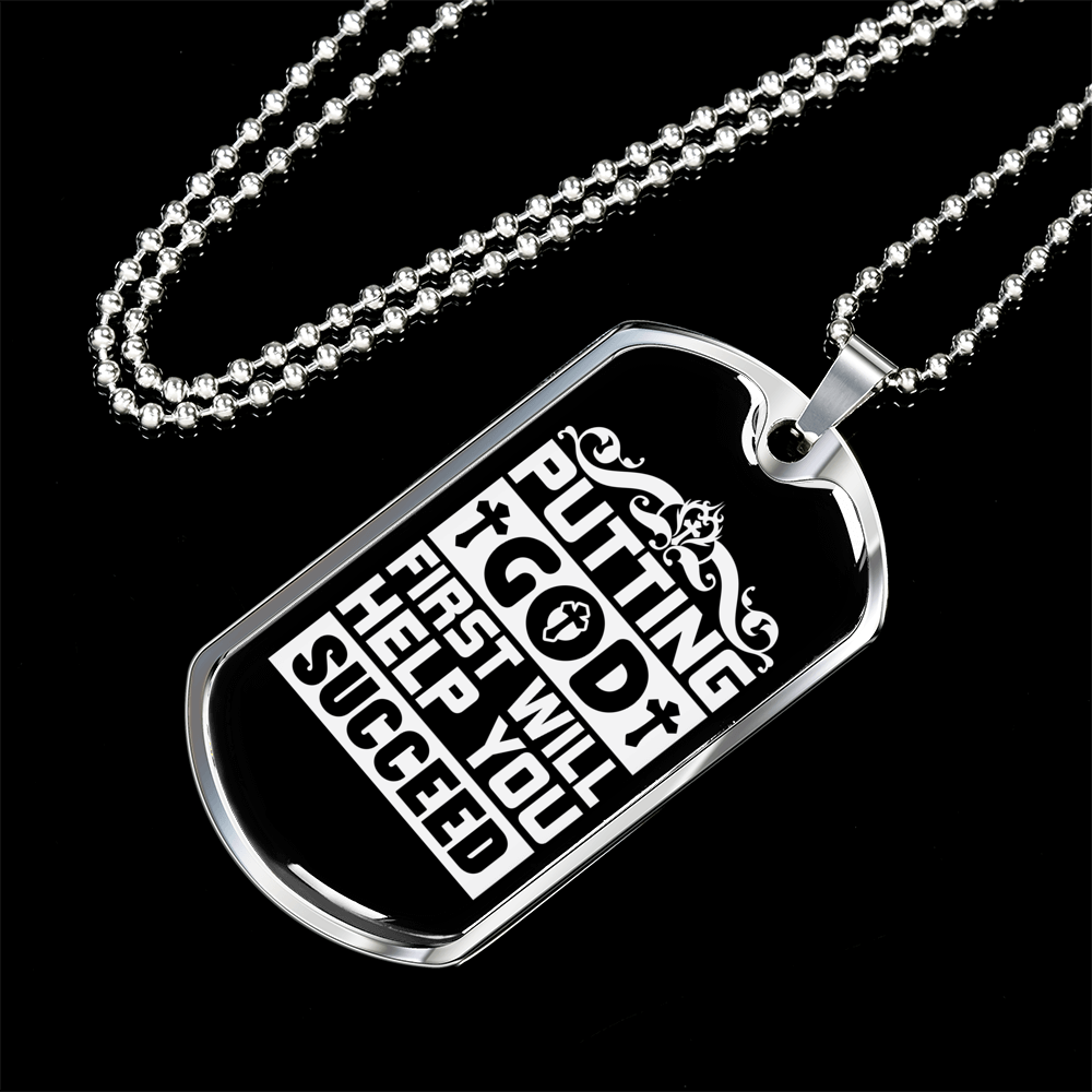 Putting God First White Christian Necklace Stainless Steel or 18k Gold Dog Tag 24" Chain-Express Your Love Gifts