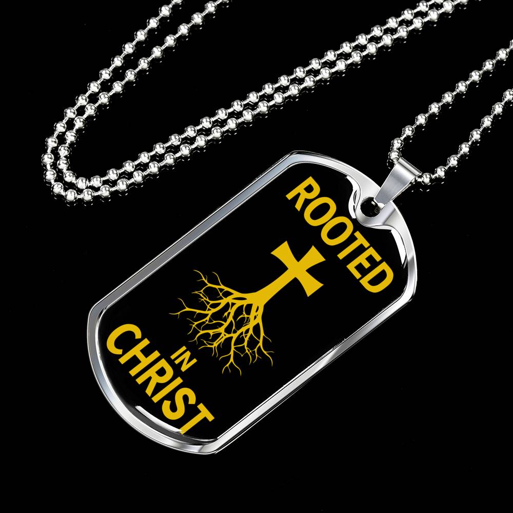 Rooted In Christ Dog Tag Stainless Steel or 18k Gold Finish 24" Ball Chain-Express Your Love Gifts