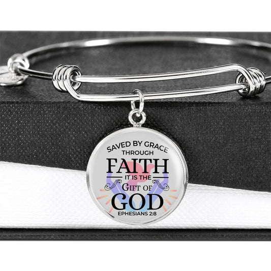 Saved by Grace Stainless Steel or 18k Gold Circle Bangle Bracelet - Express Your Love Gifts
