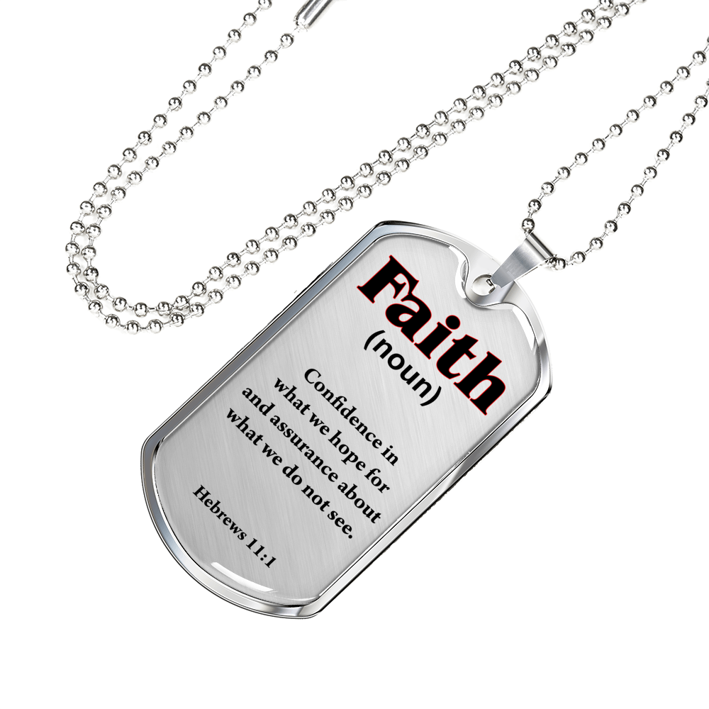 Scripture Necklace Faith Defined Hebrews Dog Tag Stainless Steel or 18k Gold 24" Chain-Express Your Love Gifts
