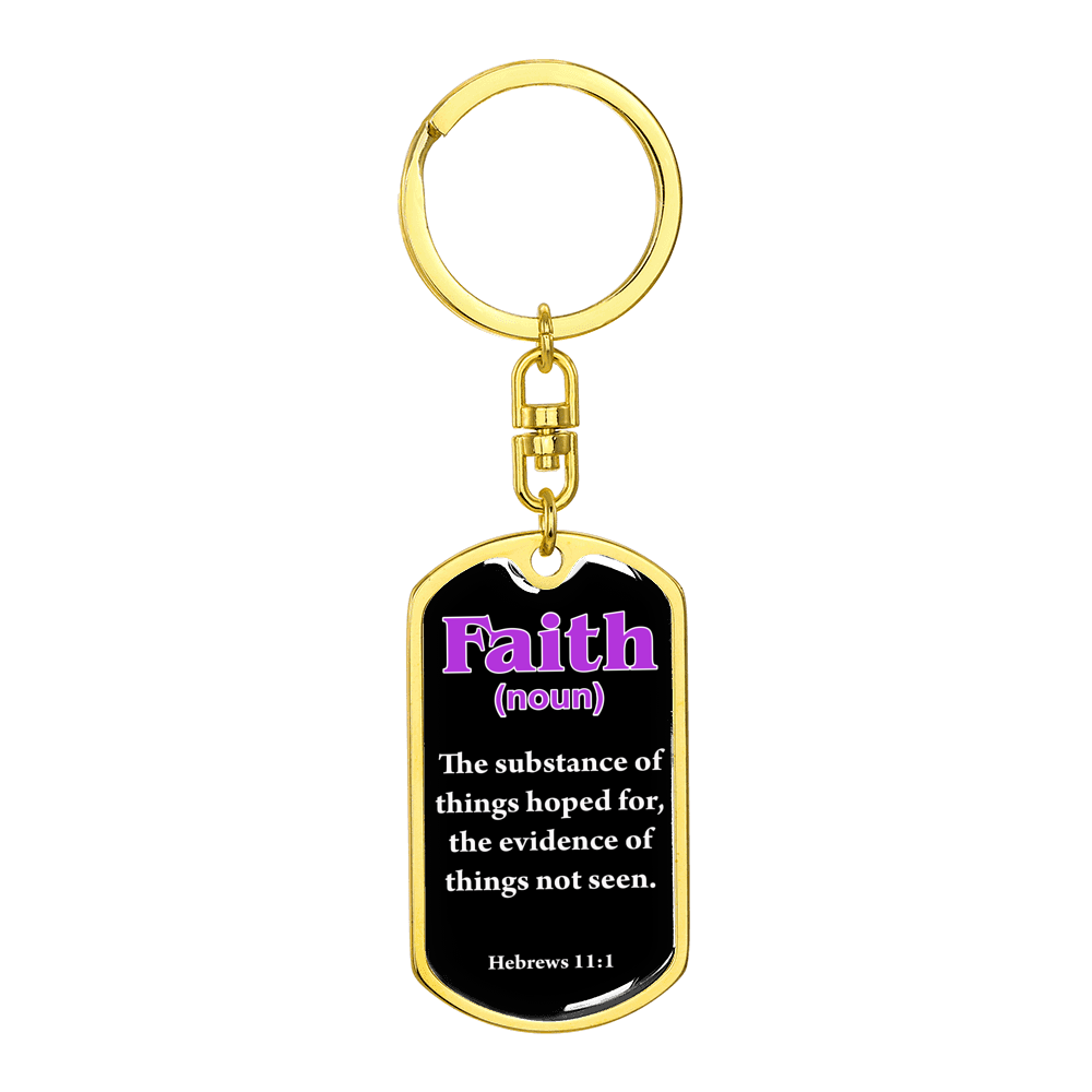 Scripture Necklace Faith Defined Hebrews Purple Swivel Keychain Dog Tag Stainless Steel or 18k Gold