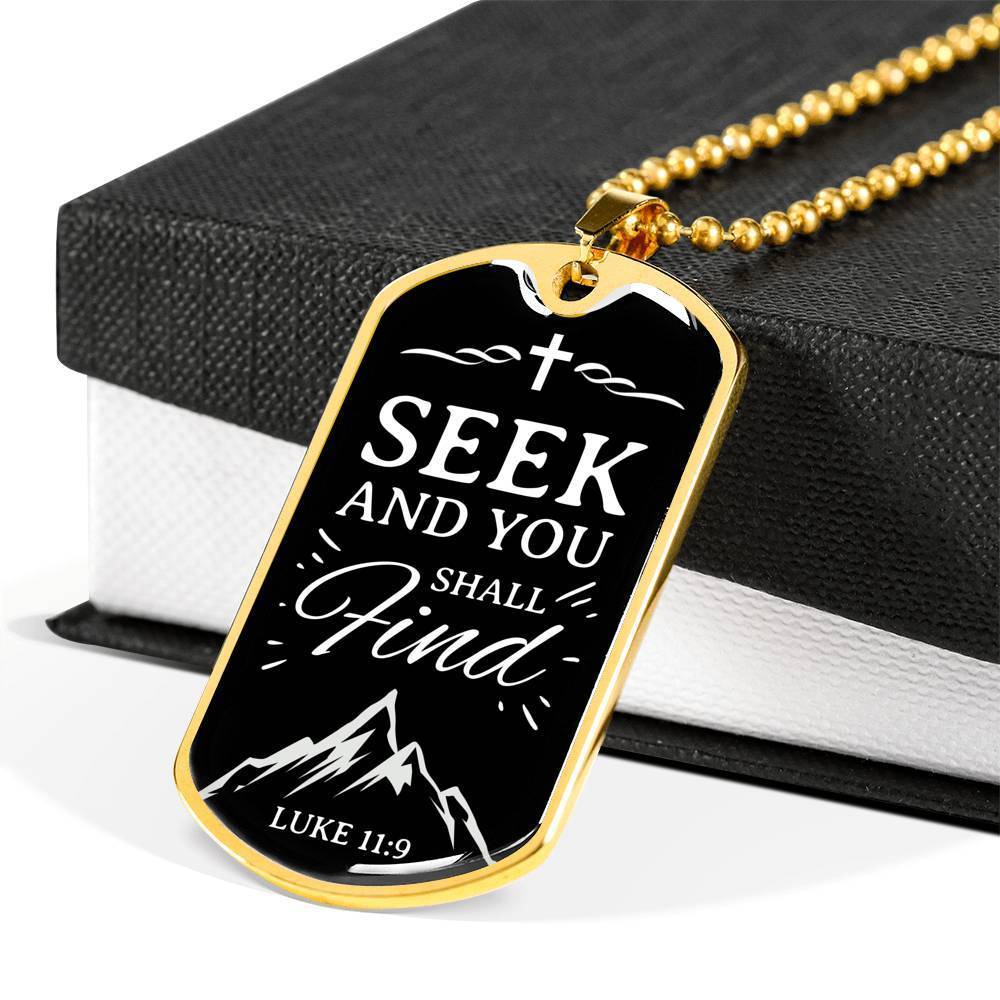 Seek And Find The Lord Christian Faith Necklace Stainless Steel or 18k Gold Dog Tag 24" Chain-Express Your Love Gifts