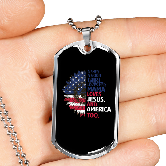 She's a Good Girl Christian Necklace Stainless Steel or 18k Gold Dog Tag 24" Chain-Express Your Love Gifts