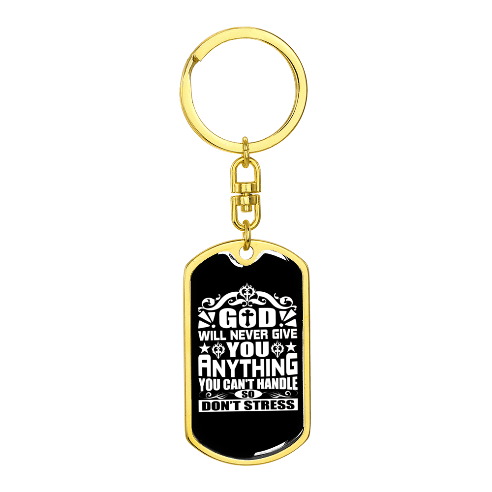 So Don'T Stress Stainless Steel or 18k Gold Premium Swivel Dog Tag Keychain
