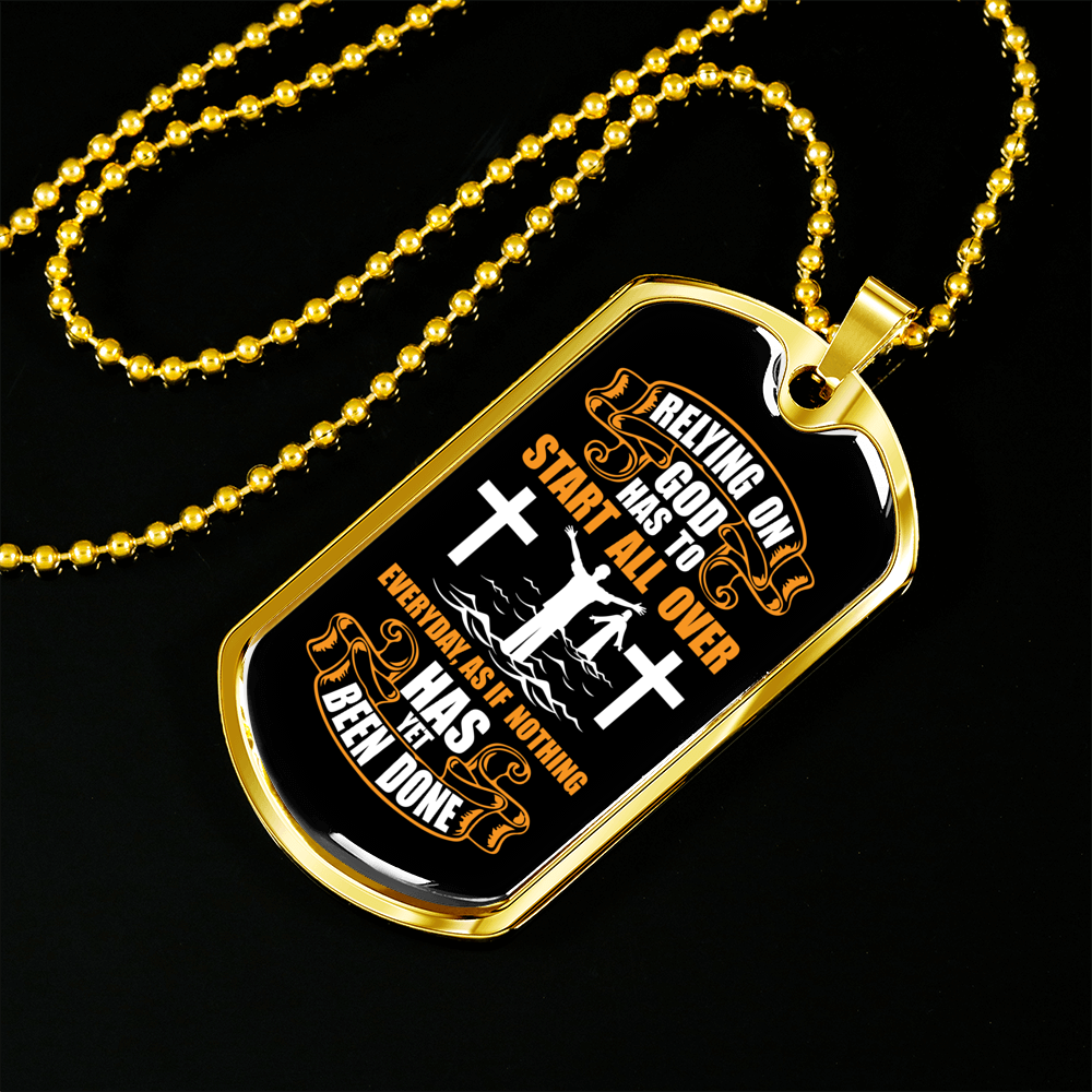 Start All Over Everyday Christian Necklace Stainless Steel or 18k Gold Dog Tag 24" Chain-Express Your Love Gifts