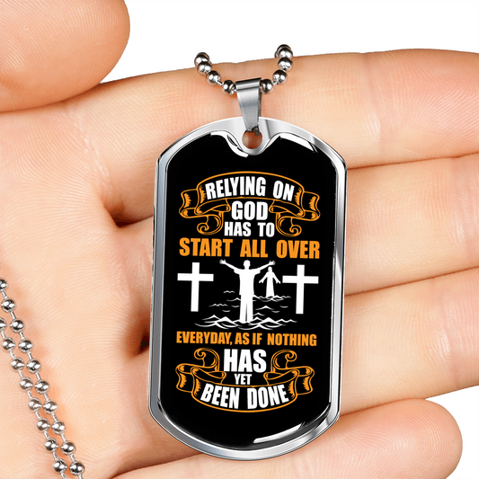 Start All Over Everyday Christian Necklace Stainless Steel or 18k Gold Dog Tag 24" Chain-Express Your Love Gifts