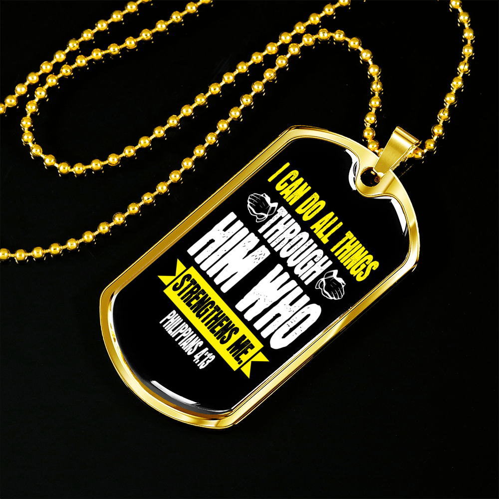 Strengthens Me Christian Necklace Stainless Steel or 18k Gold Dog Tag 24" Chain-Express Your Love Gifts