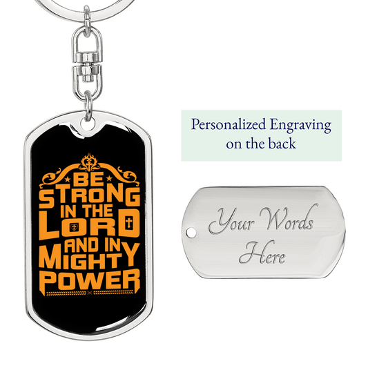 Strong In The Lord Golden Keychain Stainless Steel or 18k Gold Dog Tag Keyring-Express Your Love Gifts