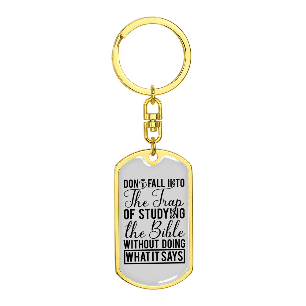 Studying The Bible Stainless Steel or 18k Gold Premium Swivel Dog Tag Keychain