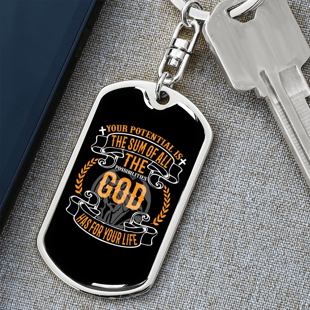 Sum Of All Possibilities Keychain Stainless Steel or 18k Gold Dog Tag Keyring-Express Your Love Gifts