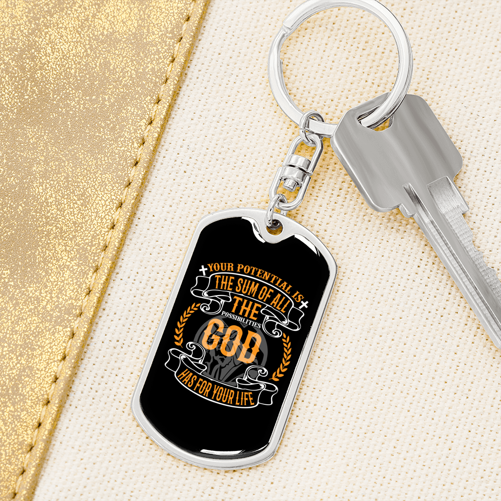 Sum Of All Possibilities Keychain Stainless Steel or 18k Gold Dog Tag Keyring-Express Your Love Gifts
