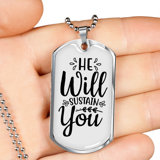 Sustain You Christian Necklace Stainless Steel or 18k Gold Dog Tag 24" Chain-Express Your Love Gifts
