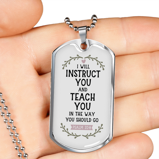 Teach You Christian Necklace Stainless Steel or 18k Gold Dog Tag 24" Chain-Express Your Love Gifts