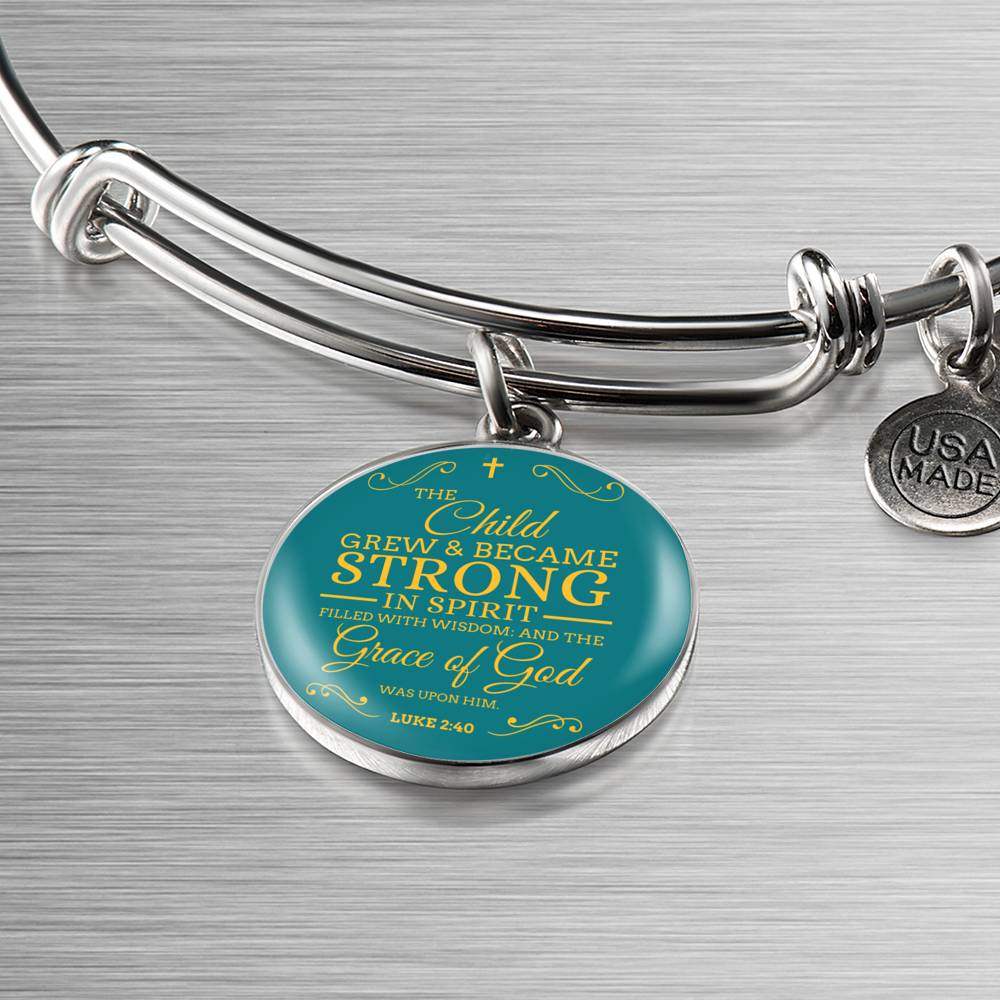 The Child Grew In Spirit Circle Pendant Bangle Stainless Steel or 18k Gold 18-22"-Express Your Love Gifts
