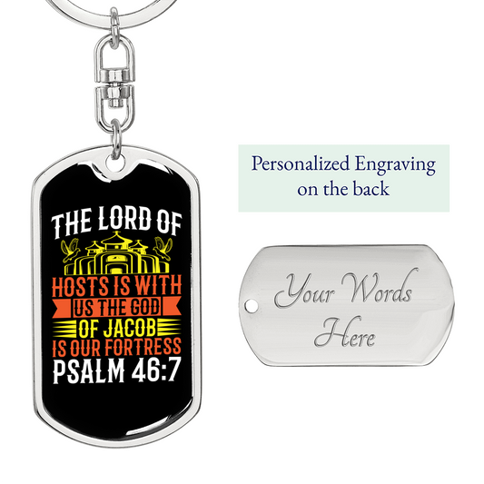 The God Of Jacob Psalm 46:7 Keychain Stainless Steel or 18k Gold Dog Tag Keyring-Express Your Love Gifts