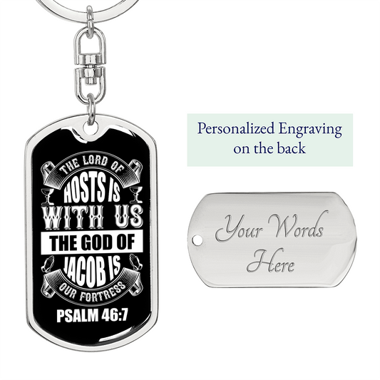 The God Of Jacob Psalm 46:7 White Keychain Stainless Steel or 18k Gold Dog Tag Keyring-Express Your Love Gifts