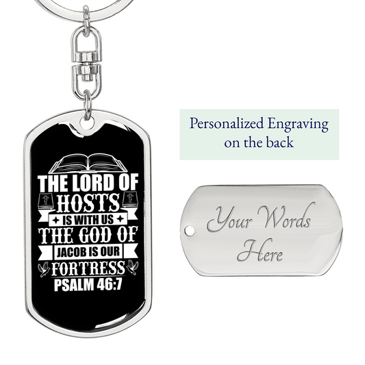 The God Our Fortress Psalm 46:7 Keychain Stainless Steel or 18k Gold Dog Tag Keyring-Express Your Love Gifts