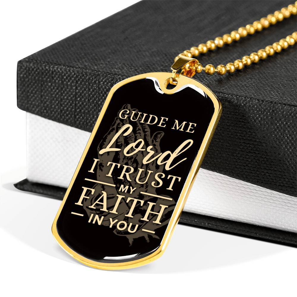 The Lord Guides Me Necklace Stainless Steel or 18k Gold Dog Tag 24" Chain-Express Your Love Gifts