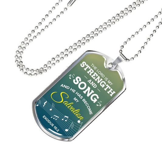 The Lord Is My Salvation Christian Faith Exodus Necklace Stainless Steel or 18k Gold Dog Tag w 24" Chain