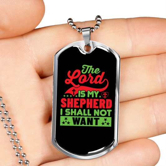 The Lord Is My Shepherd Christian Necklace Stainless Steel or 18k Gold Dog Tag 24" Chain-Express Your Love Gifts