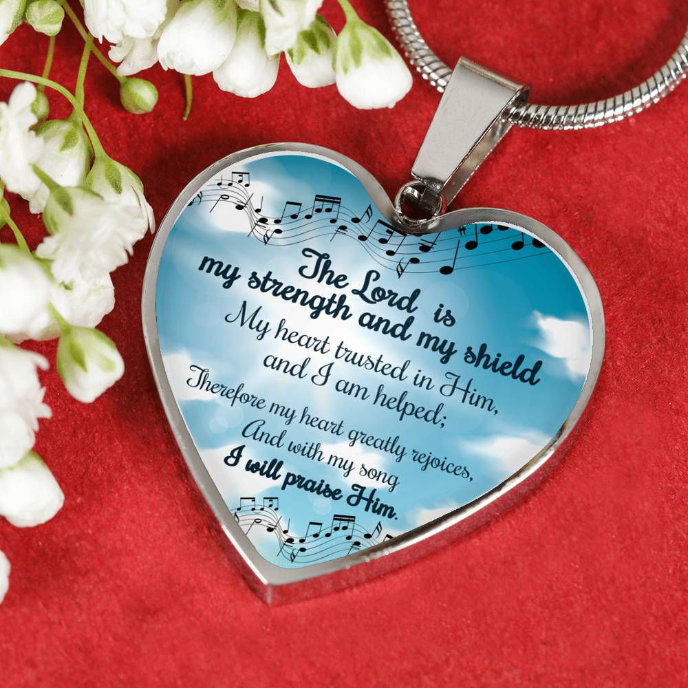 The Lord Is My Strength And My Shield Stainless Steel or 18k Gold Heart Pendant Necklace 18-22"-Express Your Love Gifts