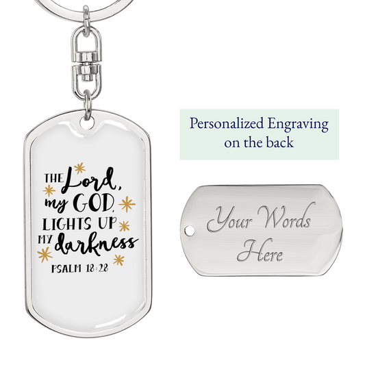 The Lord My God Psalm 18:28 Keychain Stainless Steel or 18k Gold Dog Tag Keyring-Express Your Love Gifts