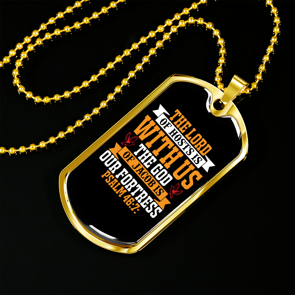 The Lord Of Host With Us Christian Necklace Stainless Steel or 18k Gold Dog Tag 24" Chain-Express Your Love Gifts