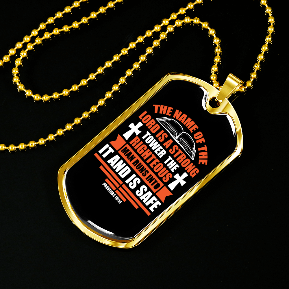 The Lord Strong Tower Christian Necklace Stainless Steel or 18k Gold Dog Tag 24" Chain-Express Your Love Gifts