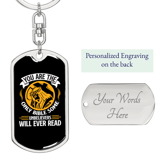 The Only Bible Keychain Stainless Steel or 18k Gold Dog Tag Keyring-Express Your Love Gifts