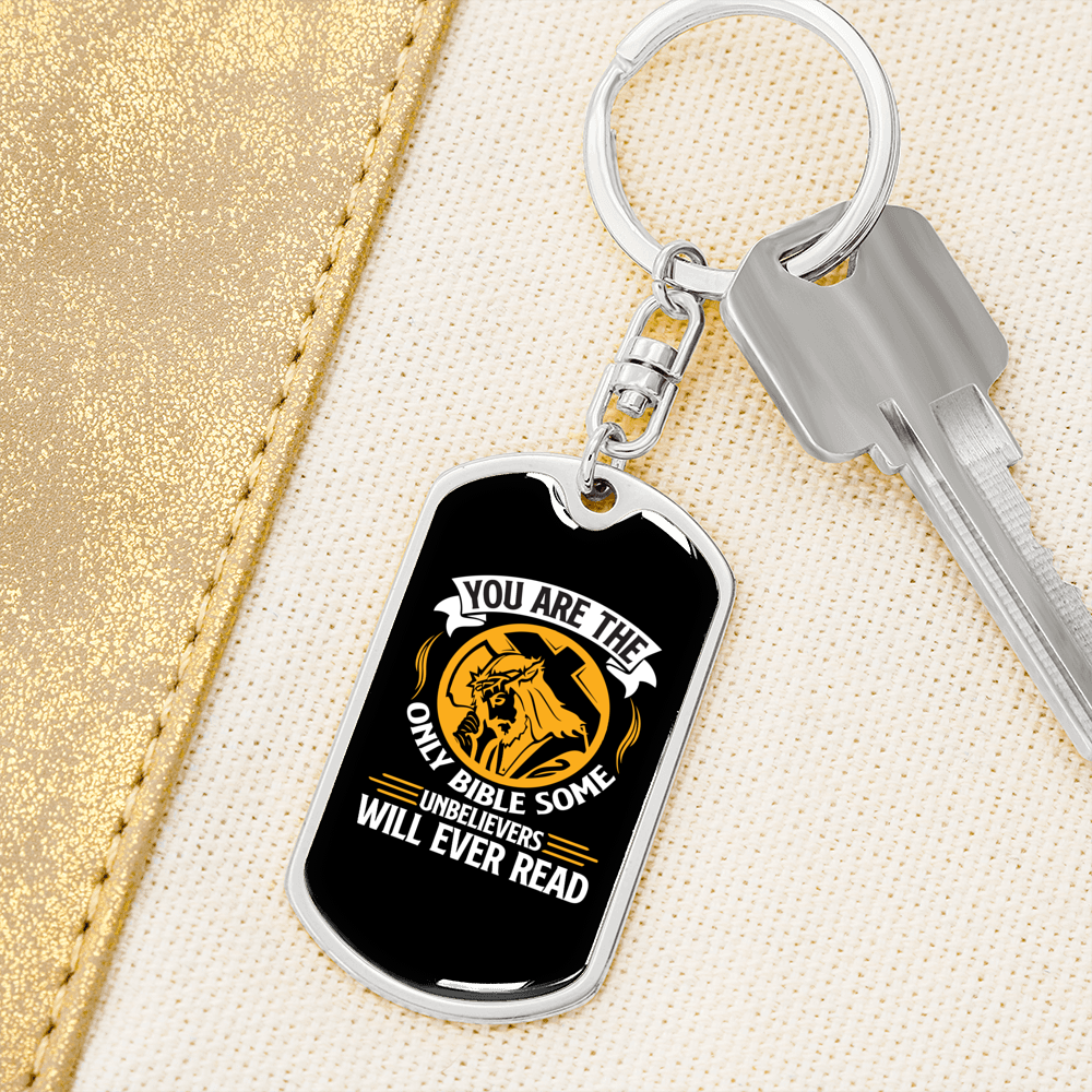The Only Bible Keychain Stainless Steel or 18k Gold Dog Tag Keyring-Express Your Love Gifts