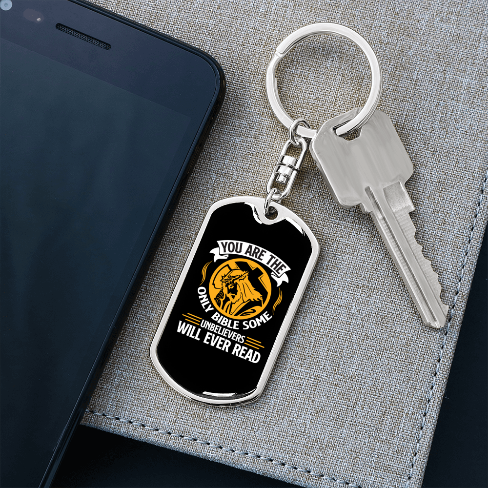 The Only Bible Keychain Stainless Steel or 18k Gold Dog Tag Keyring-Express Your Love Gifts