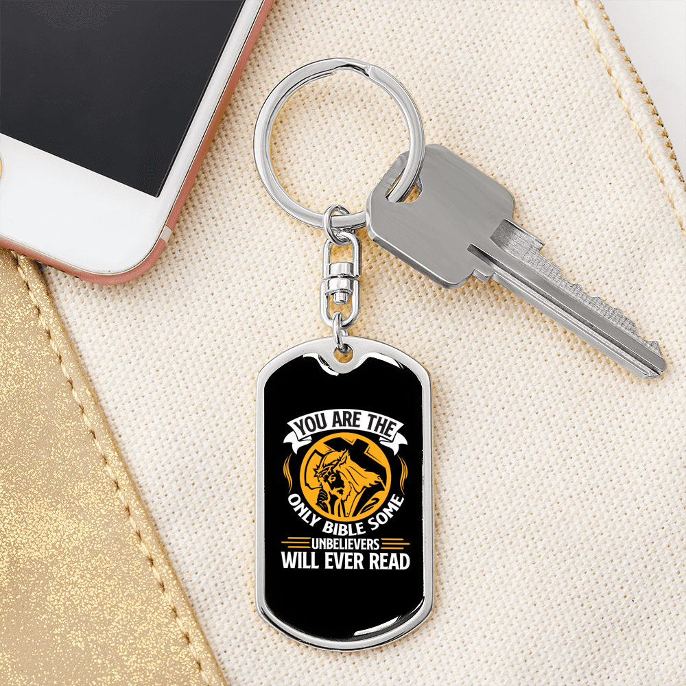 The Only Bible Keychain Stainless Steel or 18k Gold Dog Tag Keyring-Express Your Love Gifts