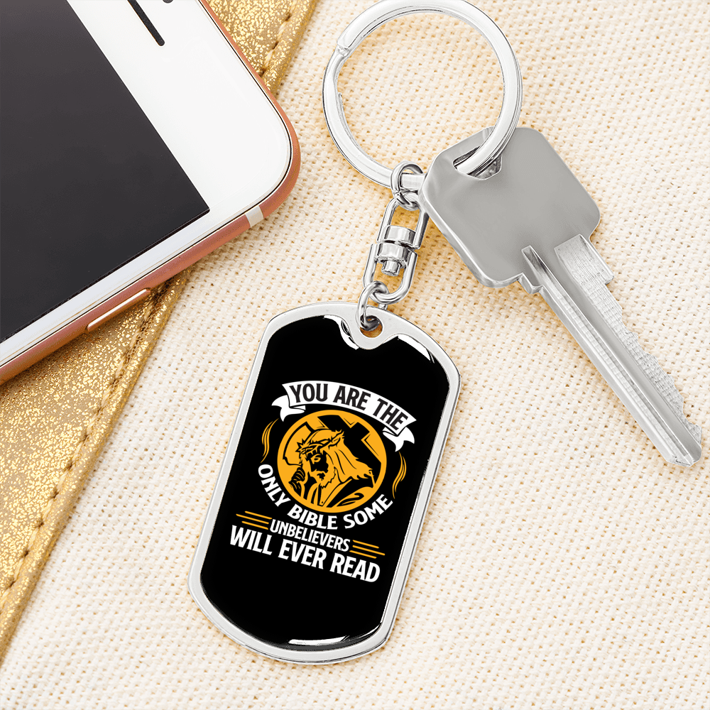 The Only Bible Keychain Stainless Steel or 18k Gold Dog Tag Keyring-Express Your Love Gifts