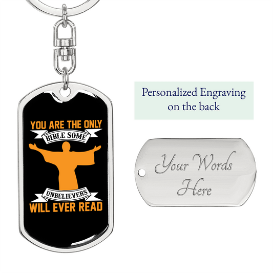 The Only Bible Yellow Keychain Stainless Steel or 18k Gold Dog Tag Keyring-Express Your Love Gifts