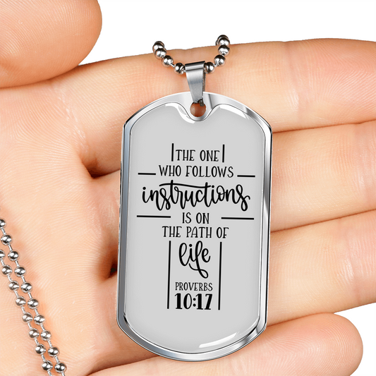 The Path Of Life Christian Necklace Stainless Steel or 18k Gold Dog Tag 24" Chain-Express Your Love Gifts