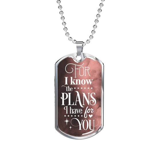 The Plans I Have For You Jeremiah Stainless Steel or 18k Gold Dog Tag 24"-Express Your Love Gifts
