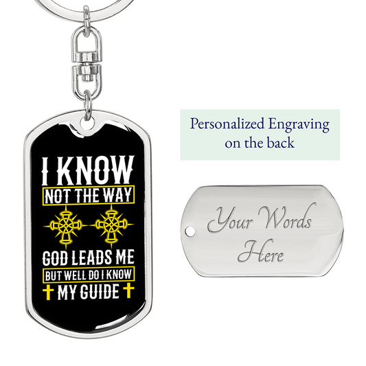 The Way God Leads Keychain Stainless Steel or 18k Gold Dog Tag Keyring-Express Your Love Gifts