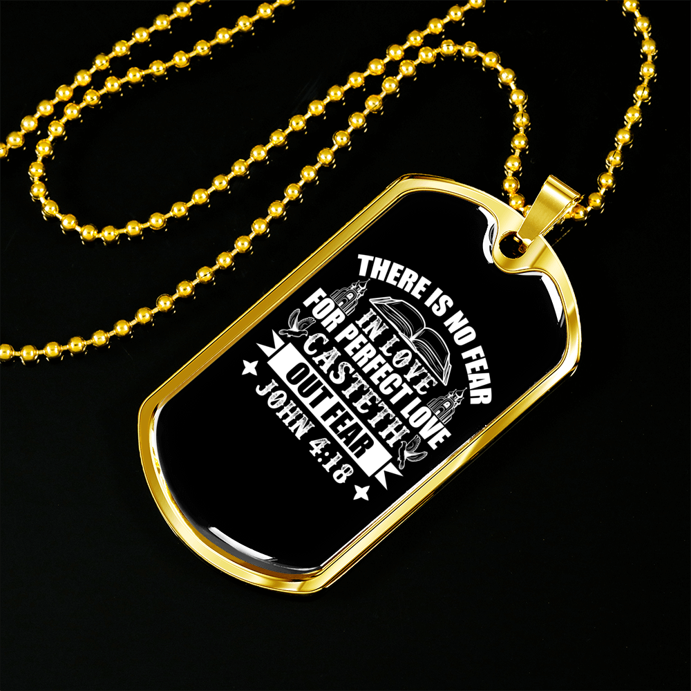 There Is No Fear Christian Necklace Stainless Steel or 18k Gold Dog Tag 24" Chain-Express Your Love Gifts
