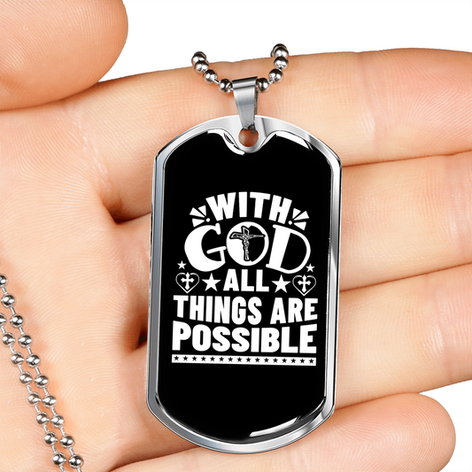 Things Are Posible White Christian Necklace Stainless Steel or 18k Gold Dog Tag 24" Chain-Express Your Love Gifts