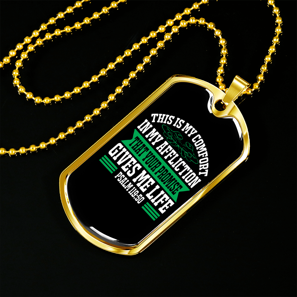 This Is My Comfort Psalm 119:50 Necklace Stainless Steel or 18k Gold Dog Tag 24" Chain-Express Your Love Gifts