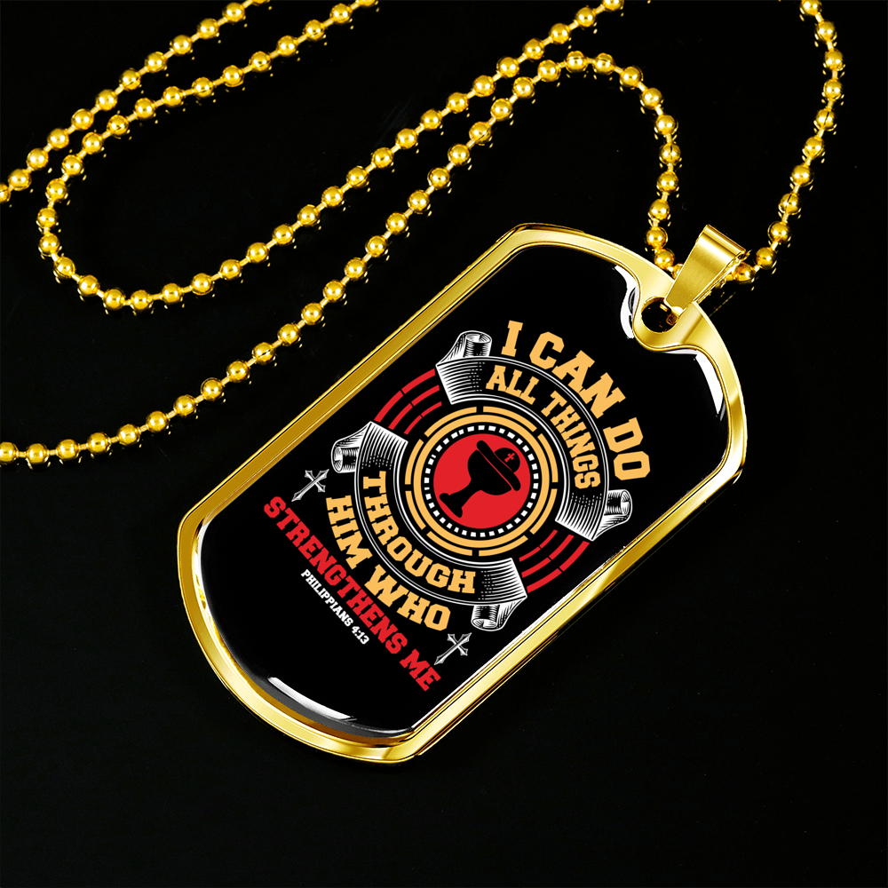 Through Him Christian Necklace Stainless Steel or 18k Gold Dog Tag 24" Chain-Express Your Love Gifts