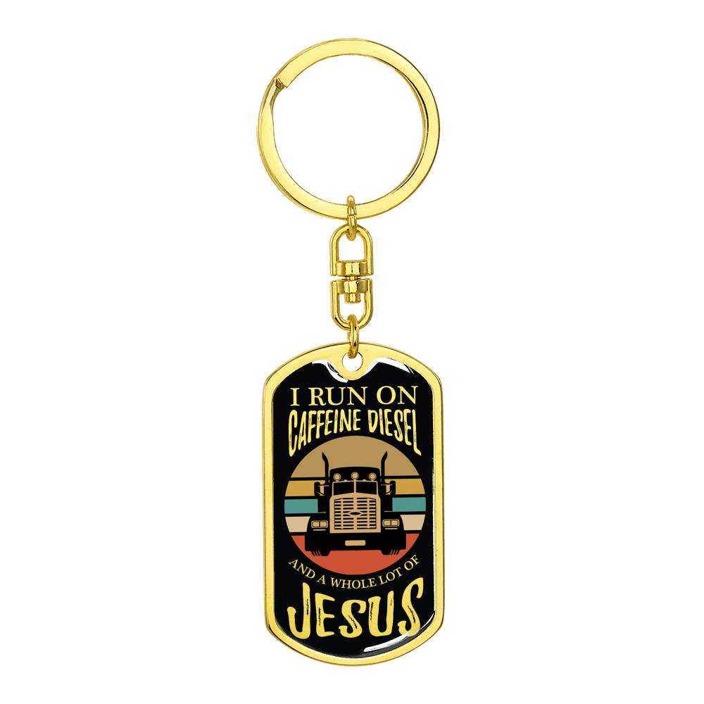 Trucker Caffeine Diesel Jesus Keychain Stainless Steel or 18k Gold Dog Tag