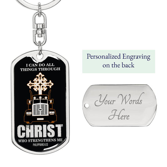Trucker Christian Dog Tag Pendant Keychain Stainless Steel or 18k Gold-Express Your Love Gifts