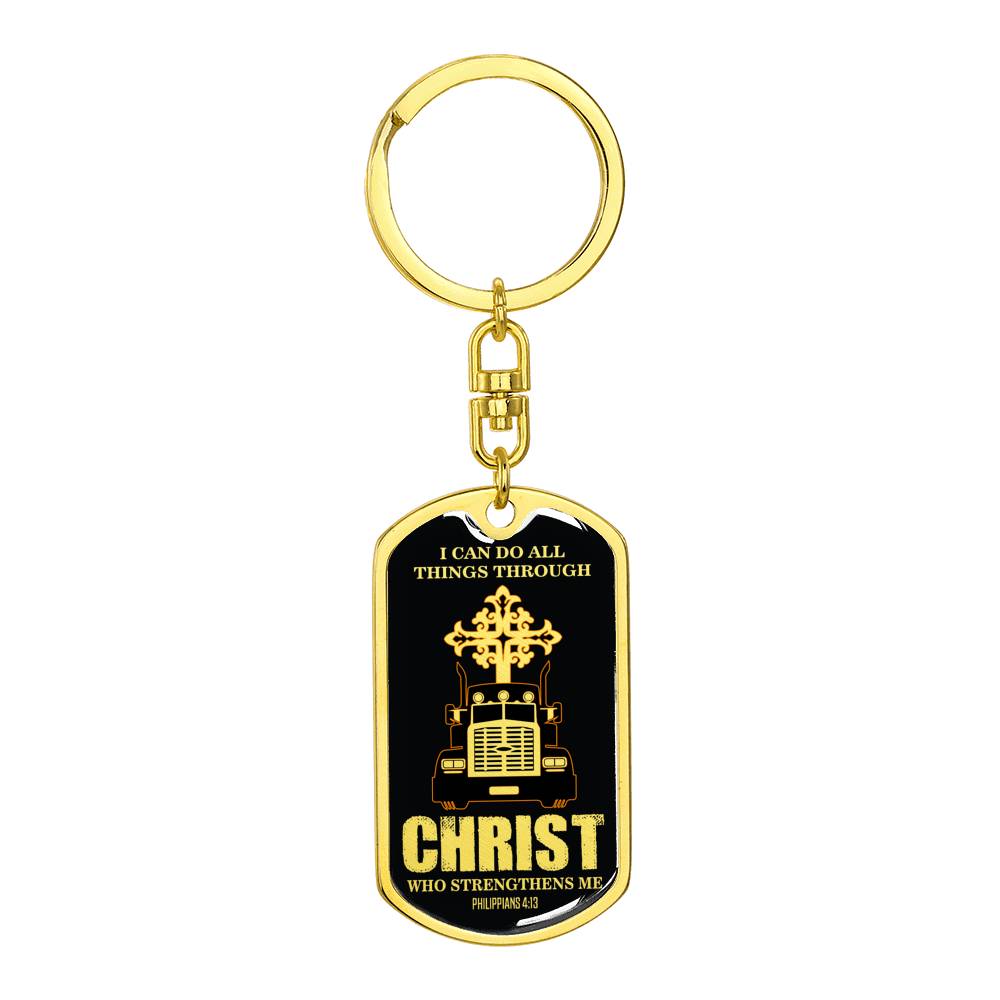 Trucker Christian Stainless Steel or 18k Gold Premium Swivel Dog Tag Keychain