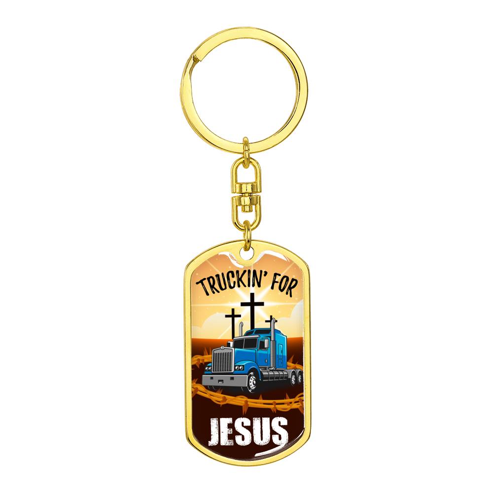 Truckin For Jesus Stainless Steel or 18k Gold Premium Swivel Dog Tag Keychain